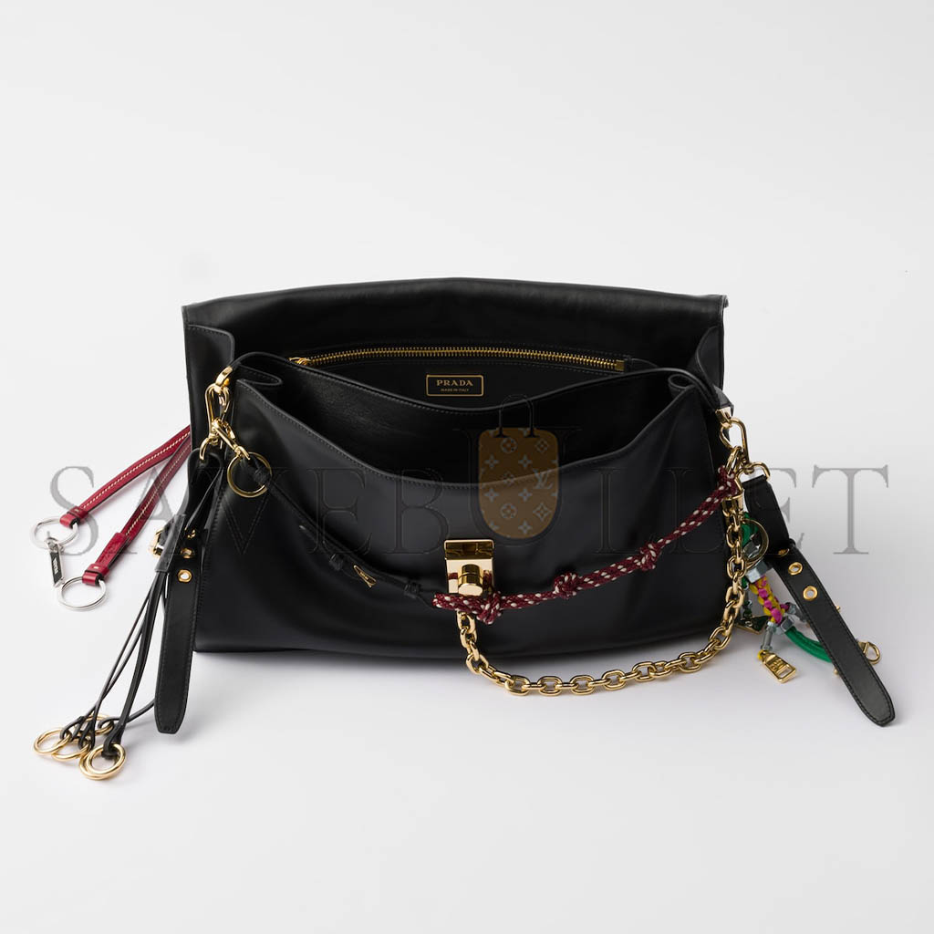 Pra*a soft sound large leather shoulder bag with charms 1bd378 (35*19.5*10.5cm)